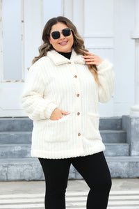 Collared Neck Button Down Fuzzy Outerwear