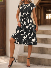 Load image into Gallery viewer, Perfee Tied Pleated Printed Cap Sleeve Dress (multiple color options)
