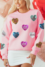 Load image into Gallery viewer, Valentine’s Day Sequin Heart Round Neck Long Sleeve Sweatshirt
