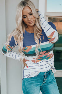 Geometric Round Neck Long Sleeve T-Shirt (multiple color options)