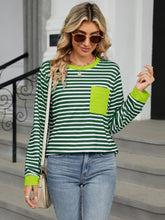 Load image into Gallery viewer, Pocketed Striped Round Neck Long Sleeve Top (multiple color options)
