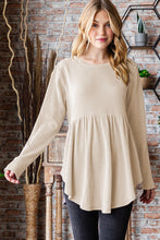 Load image into Gallery viewer, Round Neck Long Sleeve Ribbed Babydoll Top
