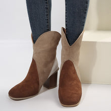 Load image into Gallery viewer, Suede Square Toe Block Heel Boots  (multiple color options)
