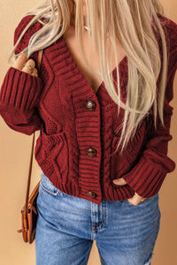 Cable-Knit Button Down V-Neck Cardigan (multiple color options)