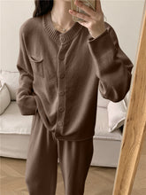 Load image into Gallery viewer, Pocketed Round Neck Button Up Cardigan and Pants Sweater Set (multiple color options)
