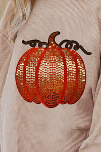 Sequin Pumpkin Round Neck Long Sleeve Sweatshirt (2 color options)