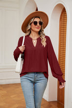 Load image into Gallery viewer, Notched Neck Flounce Sleeve Blouse (multiple color options)
