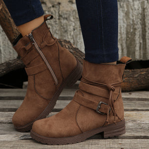 Suede Side Zip Round Toe Boots (multiple color options)