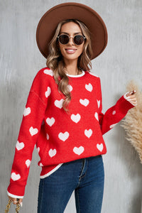 Contrast Trim Heart Round Neck Sweater (2 color options)