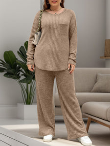 Round Neck Long Sleeve Top and Pants Lounge Set  (multiple color options)