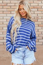 Load image into Gallery viewer, Striped Round Neck Dropped Shoulder Sweater
