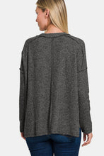 Load image into Gallery viewer, Exposed Seam Brushed Round Neck Sweater in Black
