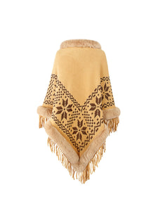 Fringe Geometric Cape Sleeve Poncho (multiple color options)