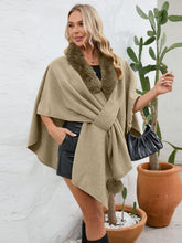 Load image into Gallery viewer, Fuzzy Trim Open Front Poncho (multiple color options)
