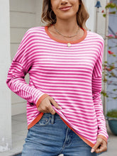 Load image into Gallery viewer, Striped Contrast Round Neck Long Sleeve Sweater (multiple color options)
