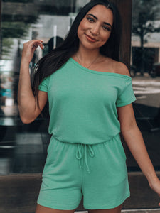 Single Shoulder Short Sleeve Romper (multiple color options)