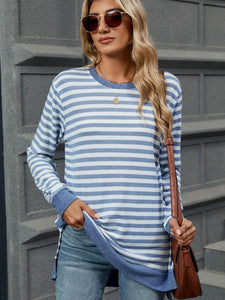 Striped Round Neck Long Sleeve Top (multiple color options)