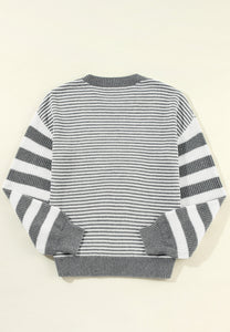 Striped Round Neck Dropped Shoulder Sweater (multiple color options)