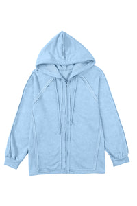 Exposed Seam Zip Up Long Sleeve Drawstring Hoodie (multiple color options)