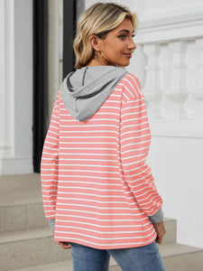 Drawstring Striped Long Sleeve Hoodie (multiple color options)