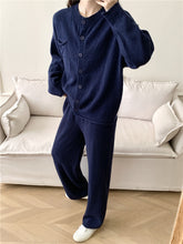 Load image into Gallery viewer, Pocketed Round Neck Button Up Cardigan and Pants Sweater Set (multiple color options)
