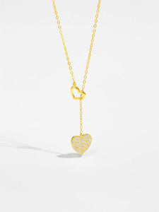 925 Sterling Silver Inlaid Zircon Heart Necklace (gold or silver)