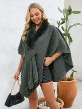 Load image into Gallery viewer, Fuzzy Trim Open Front Poncho (multiple color options)
