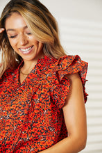 Load image into Gallery viewer, Scarlet Petals Floral Flutter Sleeve Notched Neck Blouse (multiple color options)
