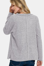 Load image into Gallery viewer, Ribbed V-Neck Drop Shoulder Top in Grey
