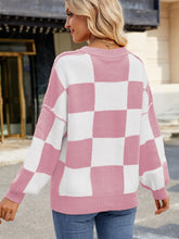 Load image into Gallery viewer, Checkered Round Neck Long Sleeve Sweater (multiple color options)
