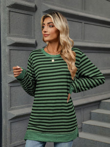 Striped Round Neck Long Sleeve Top (multiple color options)