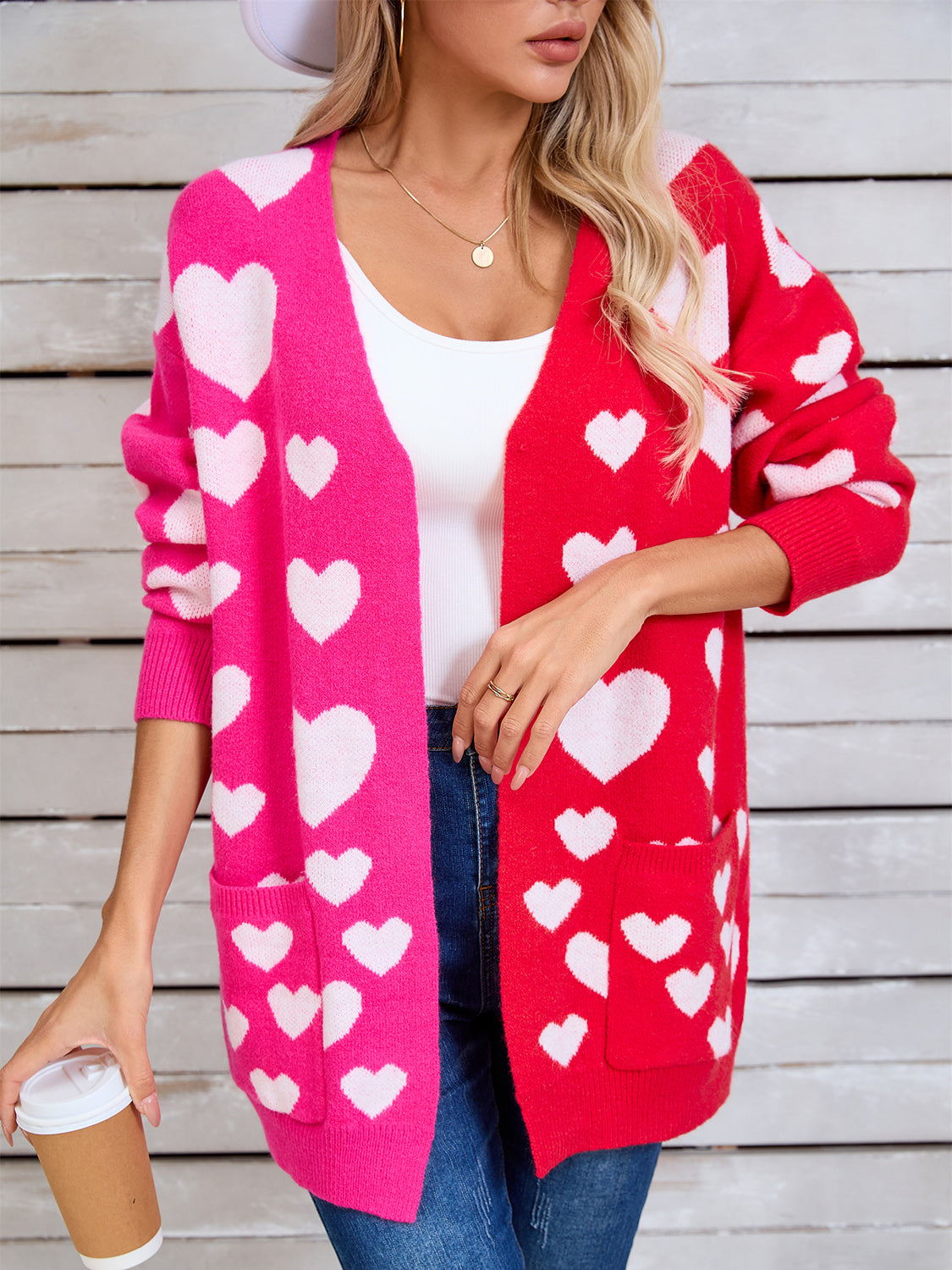 Heart Open Front Long Sleeve Cardigan (multiple color options)