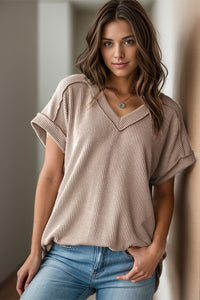 Textured V-Neck Short Sleeve Top (multiple color options)