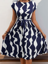 Load image into Gallery viewer, Perfee Tied Pleated Printed Cap Sleeve Dress (multiple color options)
