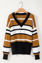 Load image into Gallery viewer, Contrast Stripes V Neck Long Sleeve Sweater
