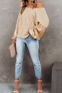 Sequin Waffle-Knit Blouse (multiple color options)