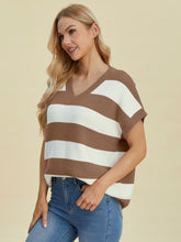 Load image into Gallery viewer, Striped V-Neck Short Sleeve Sweater (multiple color options)
