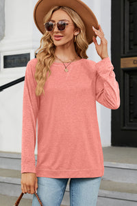 Heathered Round Neck Long Sleeve Top (multiple color options)