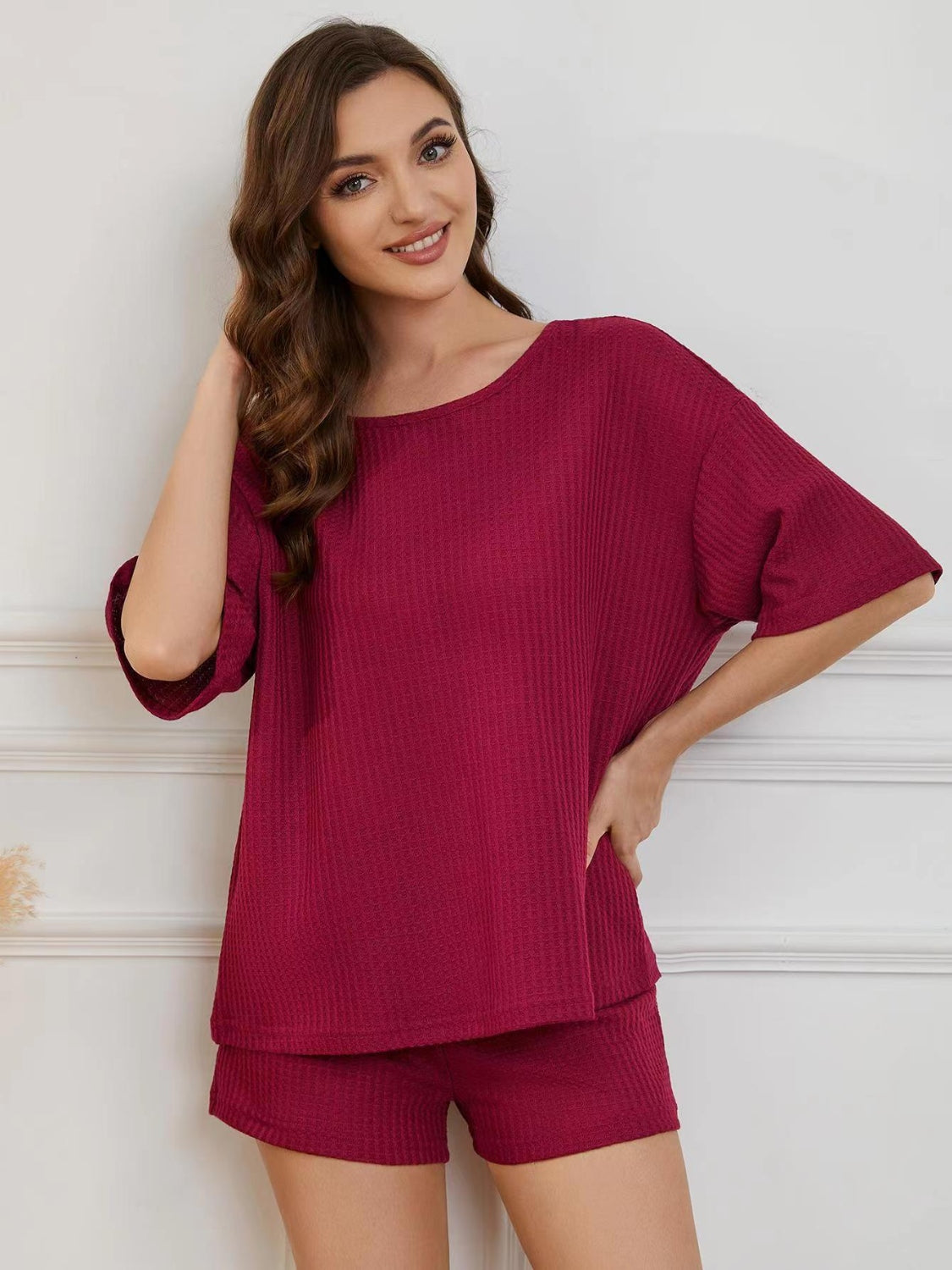 Round Neck Half Sleeve Top and Shorts Lounge Set (multiple color options)