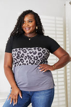 Load image into Gallery viewer, Purr-fectly Leoparded Print Color Block Short Sleeve Top
