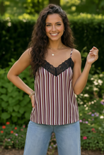 Load image into Gallery viewer, Lace Trim Striped Satin Cami

