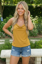 Load image into Gallery viewer, Sunkissed Satin Cowl Neck Cami in Mustard
