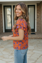 Load image into Gallery viewer, Rust Bloom Ruffle Top
