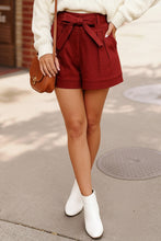 Load image into Gallery viewer, Mulled Wine Tie Waist Denim Shorts
