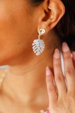 Load image into Gallery viewer, Pearl Tropical Acrylic Leaf Drop Earrings
