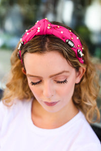 Stone & Gem Football Embellished Top Knot Headband in Fuchsia