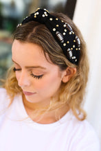 Load image into Gallery viewer, Stone &amp; Gem Football Embellished Top Knot Headband in Black
