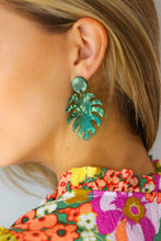 Load image into Gallery viewer, Emerald Acrylic Monstera Leaf Earrings

