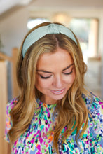 Load image into Gallery viewer, Ribbed Knit Top Knot Headband in Sage Green
