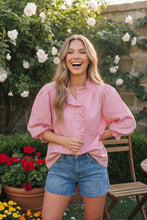 Load image into Gallery viewer, Pretty in Pink Puff Sleeve Button Top
